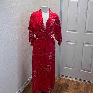 Yukata Floral Red Women’s Cotton EUC w/Belt Sz S Smithsonian Institution